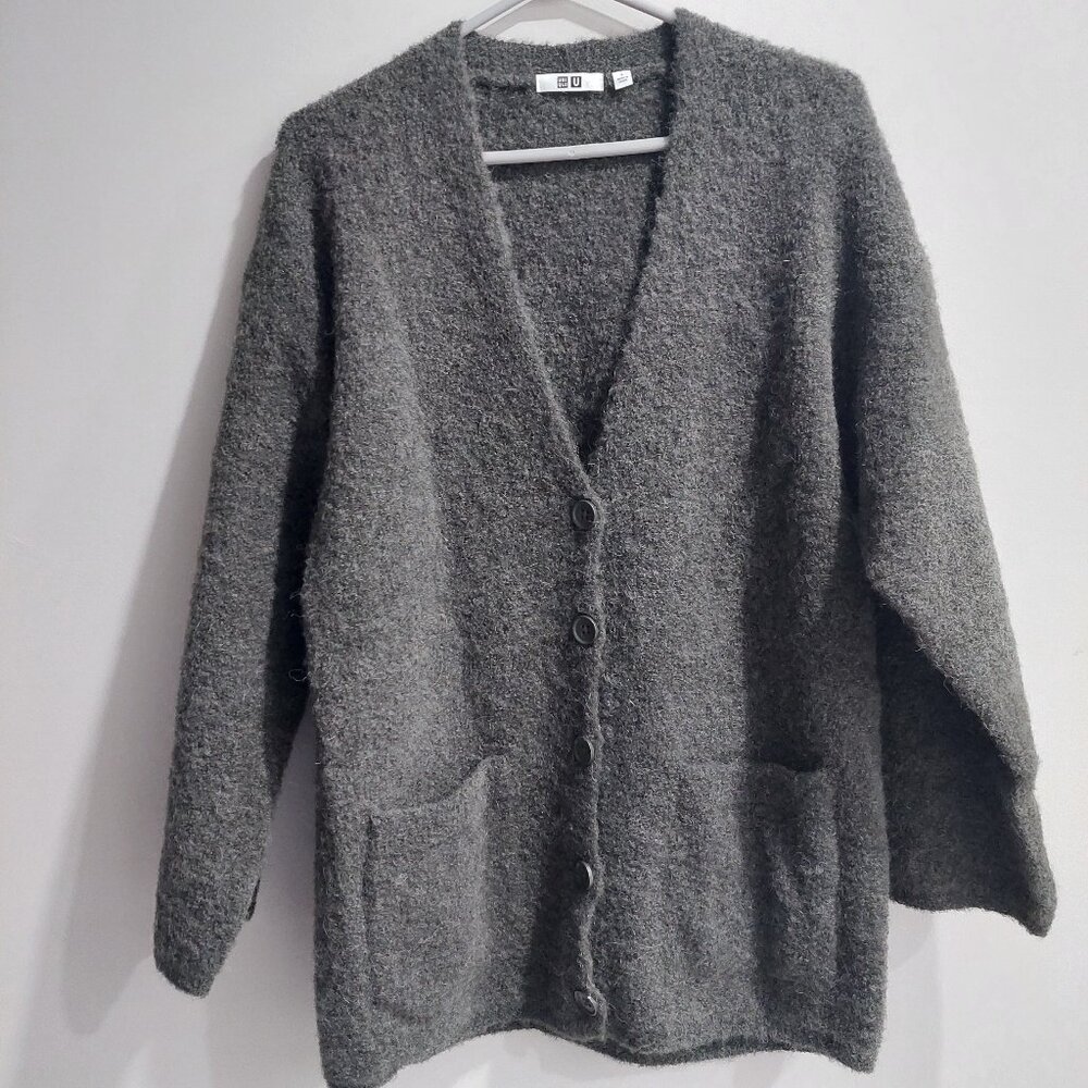 Uniqlo U Women's Sz S Cardigan Wool-Blend Boucle Knit Coat Alpaca Wool